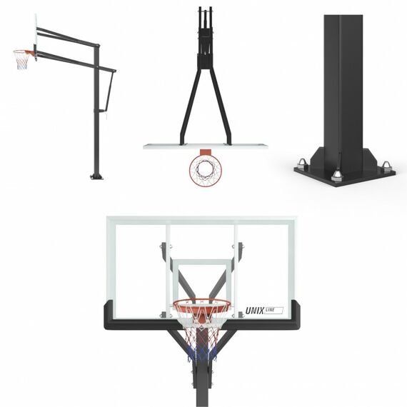 Баскетбольная стойка стационарная UNIX line B-Stand-TG PRO 72"x42" R45 H230-305 см фотографии