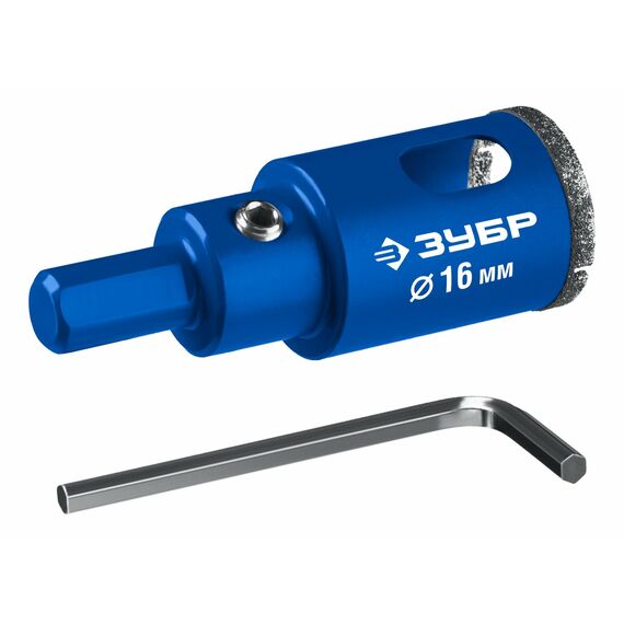 Алмазная коронка Зубр Профессионал АГК d 16 мм центр. сверло, трехгр. хвост, Р60 [29850-16] фотографии