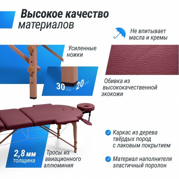 Массажный стол UNIX Med Comfort 3 Section Burgundy фотографии