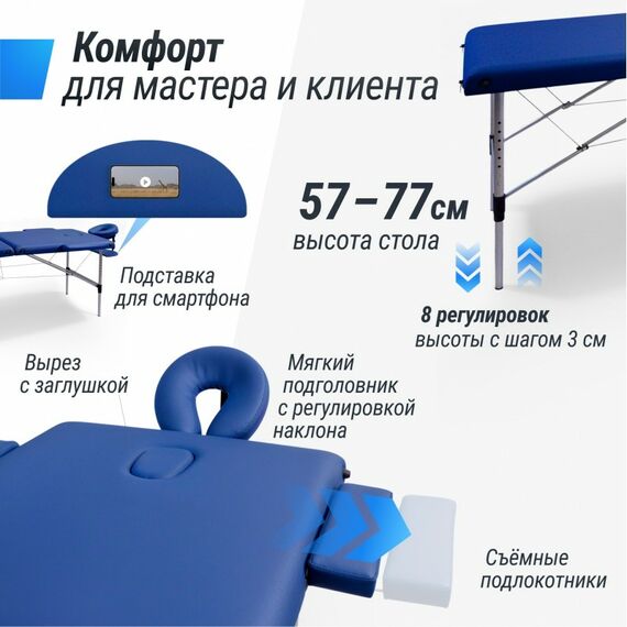 Массажный стол UNIX Med Master 2 Section Blue фотографии