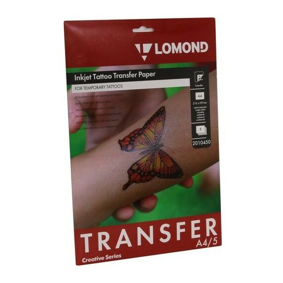 Бумага Lomond: Самоклеящаяся прозрачная плёнка для изготовления временных татуировок Lomond 2010450 A4, 5 листов фотографии
