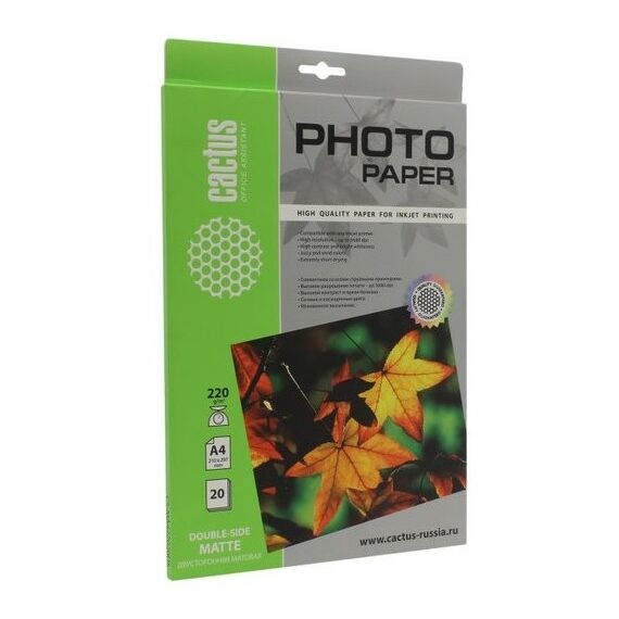 Бумага: Бумага Cactus CS-MA422020DS A4, 20 листов, 220 г/м2, матовая двусторонняя фотографии