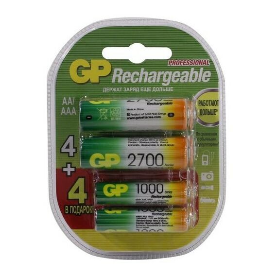 Батарейки и аккумуляторы: Аккумулятор GP 270AA/100AAAHCFR-2CR8 1.2V, 2600+950mAh, NiMh, Size AA+AAA, уп. 8 шт фотографии