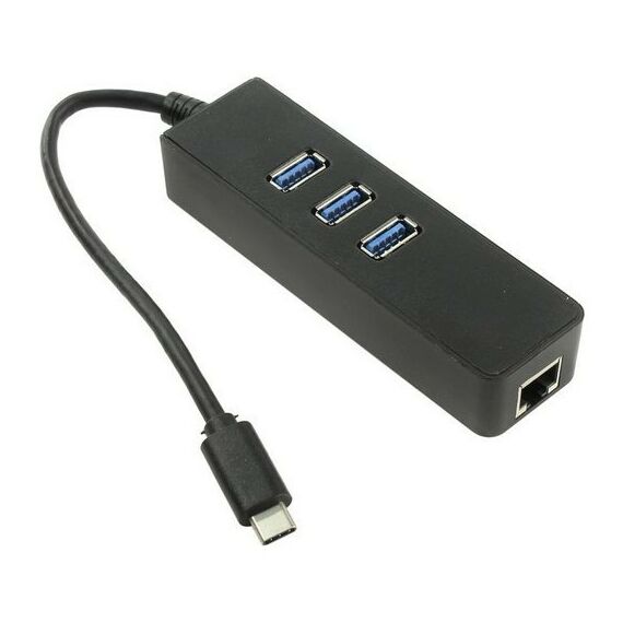 USB концентраторы (USB hub): Сетевая карта + USB-хаб Orient JK-341 USB3.0 Hub  3 port + LAN UTP 1000Mbps, подкл. USB-C фотографии
