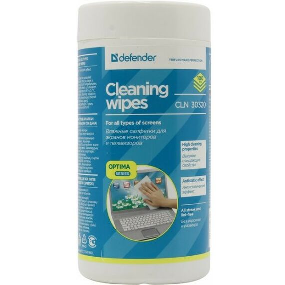 Чистящие средства: Влажные чистящие салфетки Defender CLN30320 в пластиковой тубе для экранов всех  типов (100шт) фотографии