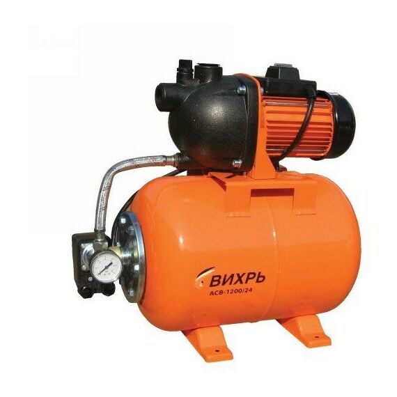 Насосы и насосные станции: Автоматическая станция водоснабжения Вихрь АСВ-1200/24 40 м, 70 л/мин, 5.5 А, 1200 Вт, 24 л фотографии