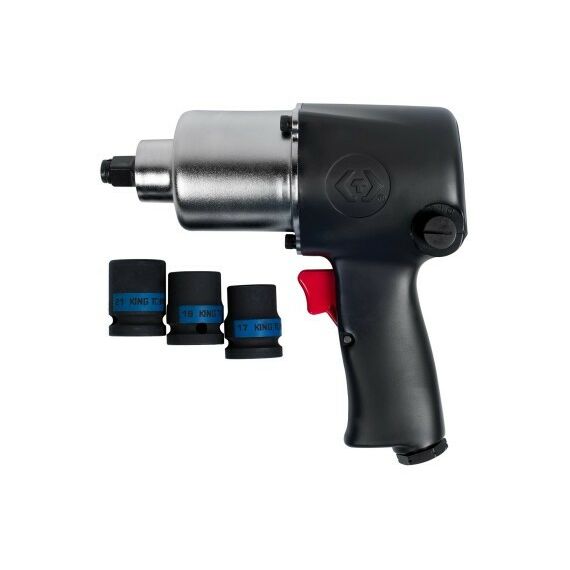 Пневмогайковерты: Гайковерт пневматический ударный King Tony P33421-040B 1/2", 678 Hм, в комплекте 3 торцевые головки фотографии