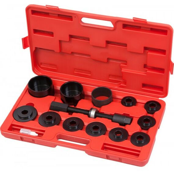 Демонтажный инструмент: Набор оправок для монтажа и демонтажа ступичных подшипников МАСТАК 100-30014C кейс, 14 предметов фотографии