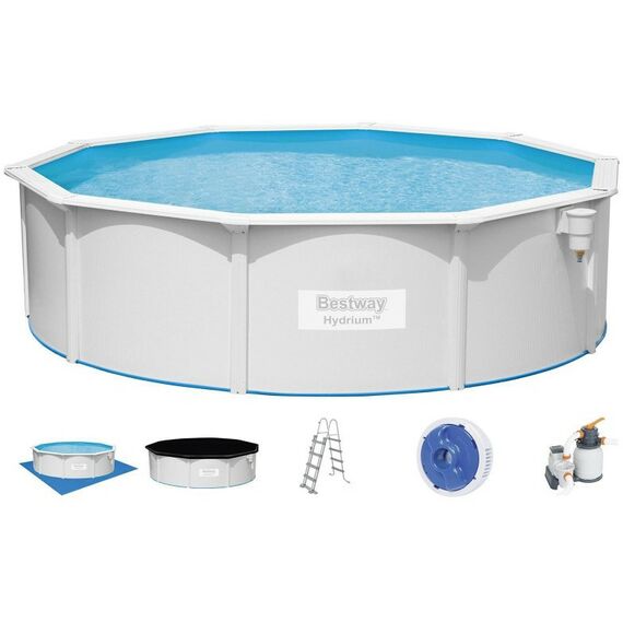 Бассейны: Бассейн стальной BestWay Hydrium 460 х 120 см песчаный фильтр-насос, лестница, подстилка, тент [56384] фотографии