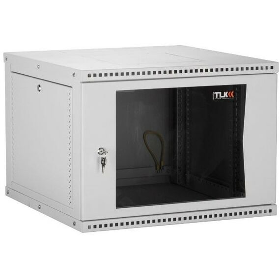 Шкафы и стойки: Настенный разборный шкаф TLK TWI-066045-R-G-GY 19", 6U, стеклянная дверь, Ш600хВ303хГ450мм, 1 пара монтажных направляющих, серый фотографии