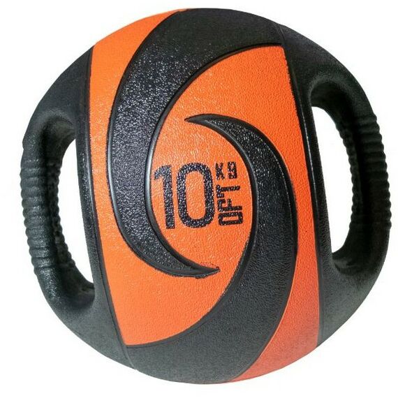 Фитнес оборудование: Мяч тренировочный (медицинбол) Original FitTools FT-DHMB-10 с хватами, 10 кг фотографии