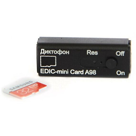 Цифровые диктофоны: Цифровой диктофон Edic-mini Card А98 Металл, размер 11*15*37мм, вес 7г, автономность до 40ч, аккумулятор фотографии