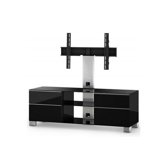 Тумбы и стойки для телевизоров: Стойка под телевизор Sonorous MD 8340-B-INX-BLK max ТВ 50кг, 1300х1400х440мм (ВхШхГ),  черное стекло /  ножки стального цвета/ черные ящики фотографии