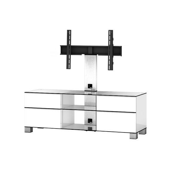 Тумбы и стойки для телевизоров: Стойка под телевизор Sonorous MD 8340-C-INX-WHT max ТВ 50кг, 1300х1400х440мм (ВхШхГ),   прозрачное стекло /  ножки стального цвета/ белые ящики фотографии