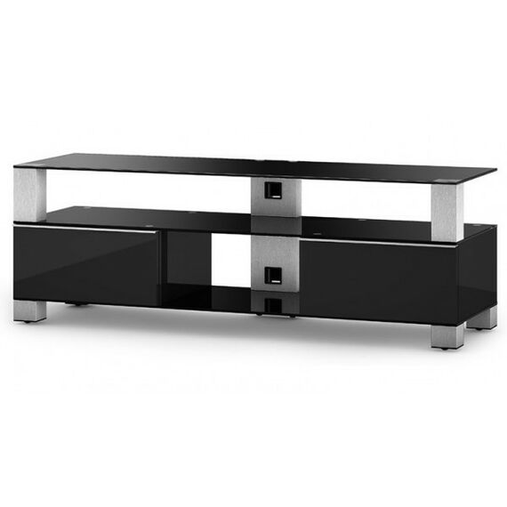 Тумбы и стойки для телевизоров: Стойка под телевизор Sonorous MD 9140-B-INX-BLK max нагрузка 80кг, 490х1400х440мм (ВхШхГ),  черное стекло /  ножки стального цвета/ черные ящики фотографии