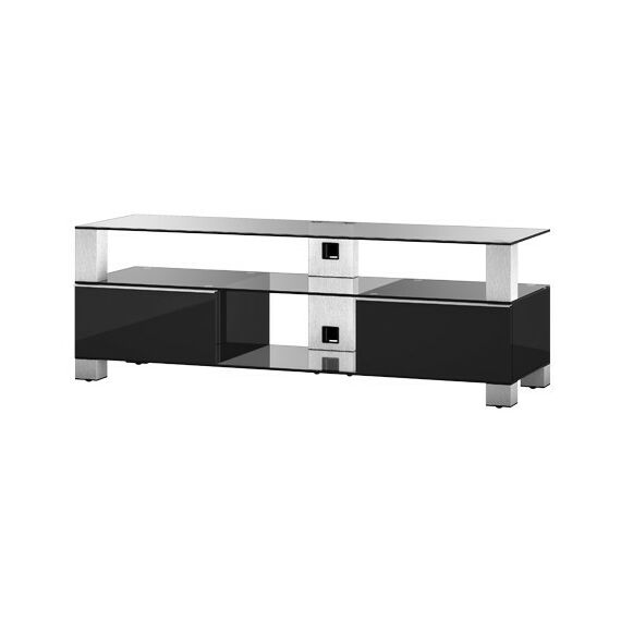 Тумбы и стойки для телевизоров: Стойка под телевизор Sonorous MD 9140-C-INX-BLK max нагрузка 80кг, 490х1400х440мм (ВхШхГ),   прозрачное стекло /  ножки стального цвета/ черные ящики фотографии