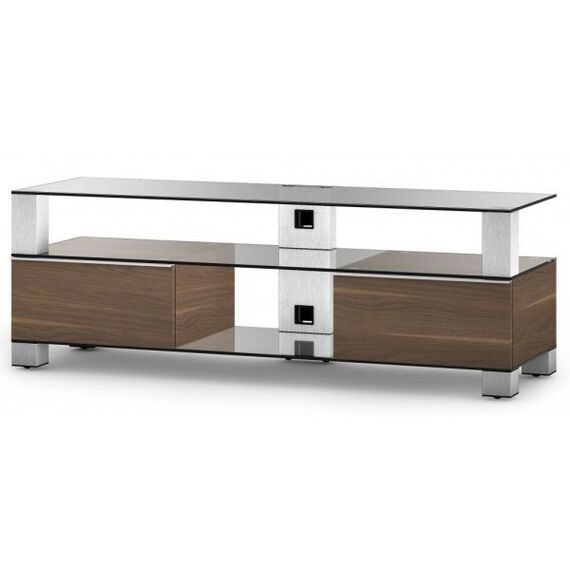 Тумбы и стойки для телевизоров: Стойка под телевизор Sonorous MD 9140-C-INX-WNT max нагрузка 80кг, 490х1400х440мм (ВхШхГ),    прозрачное стекло /  ножки стального цвета/ орех ящики фотографии