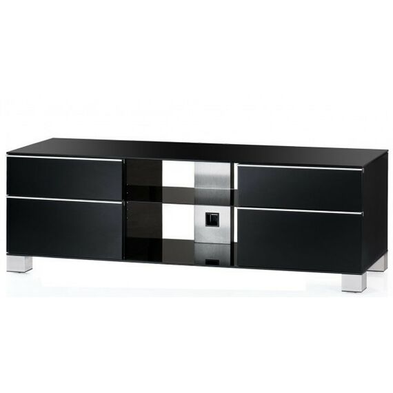 Тумбы и стойки для телевизоров: Стойка под телевизор Sonorous MD 9340-B-INX-BLK 3 полки, 4  ящика, max нагрузка 80кг,   490х1400х440мм (ВхШхГ),  черное стекло /  ножки стального цвета/ черные ящики фотографии