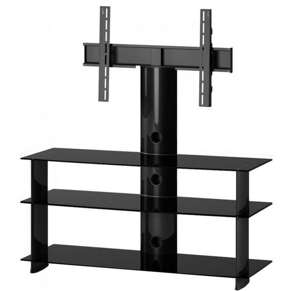 Тумбы и стойки для телевизоров: Стойка под телевизор Sonorous PL 2130 B-HBLK 3 полки, крепеж для ТВ, max нагрузка 50кг, поворот 35o, 1430х1200х440мм (ВхШхГ), черное стекло / черные ножки фотографии