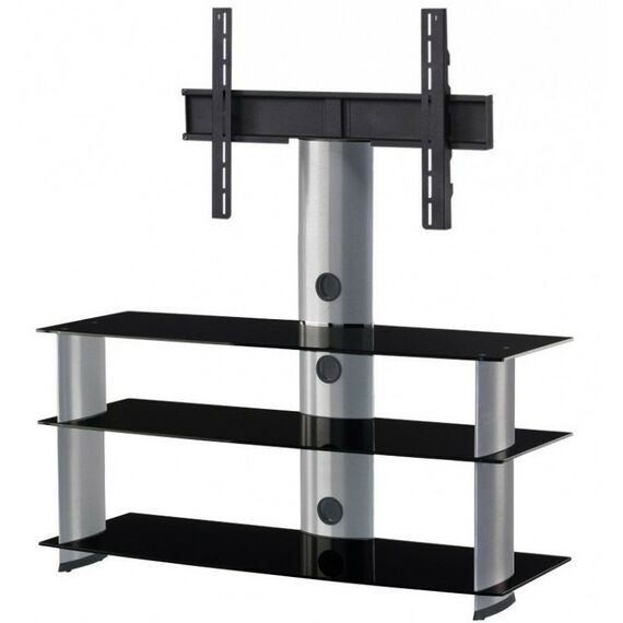 Тумбы и стойки для телевизоров: Стойка под телевизор Sonorous PL 2130 B-SLV 3 полки, крепеж для ТВ, max нагрузка 50кг, поворот 35o, 1430х1200х440мм (ВхШхГ),  черное стекло / серебристые ножки фотографии