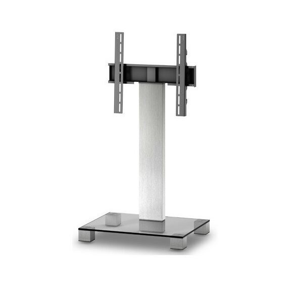 Тумбы и стойки для телевизоров: Стойка под телевизор Sonorous PL 2511-C-INX 1 полка, крепеж для ТВ, max нагрузка 50кг, поворот 35o, 1240х650х500мм  (ВхШхГ), прозрачное стекло / ножки стального цвета фотографии