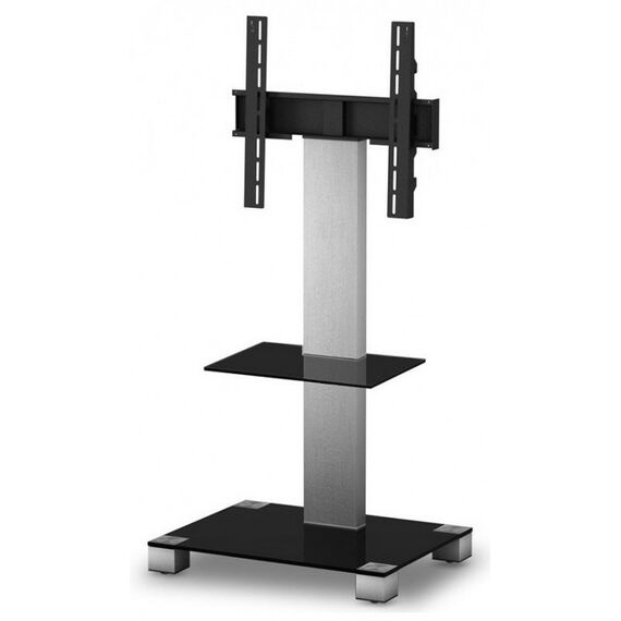 Тумбы и стойки для телевизоров: Стойка под телевизор Sonorous PL 2515-B-INX 2 полки, крепеж для ТВ, max нагрузка 50кг, поворот 35o, 1440х650х500мм  (ВхШхГ),  черное стекло / ножки стального цвета фотографии