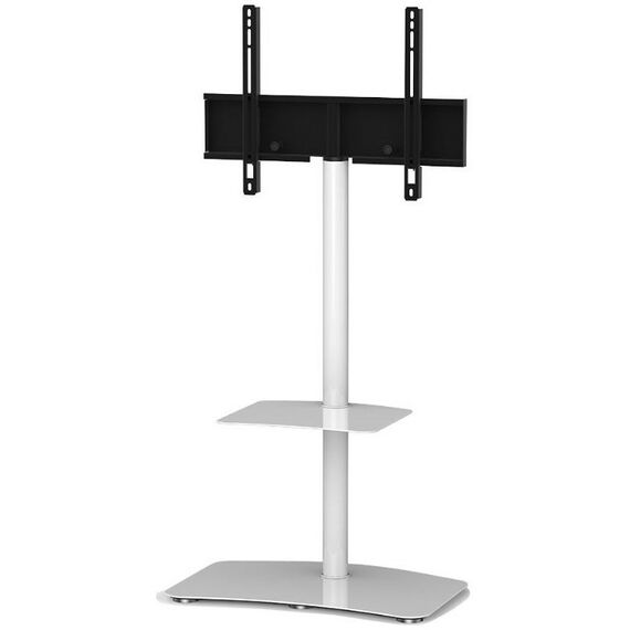 Тумбы и стойки для телевизоров: Стойка под телевизор Sonorous PL 2810 WHT-WHT 2 полки, крепеж для ТВ, max нагрузка 30кг, поворот 35o, 1380х650х450мм  (ВхШхГ),  белое стекло / белые ножки фотографии