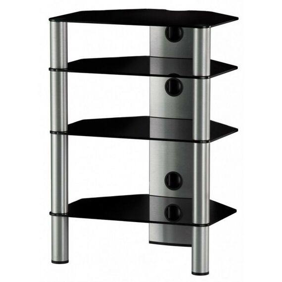 Тумбы и стойки для телевизоров: Стойка под телевизор Sonorous RX 2140-B-SLV 4 полки, max нагрузка 40 кг на каждую полку, 860х600х500мм (ВхШхГ), черное стекло / серебристые ножки фотографии