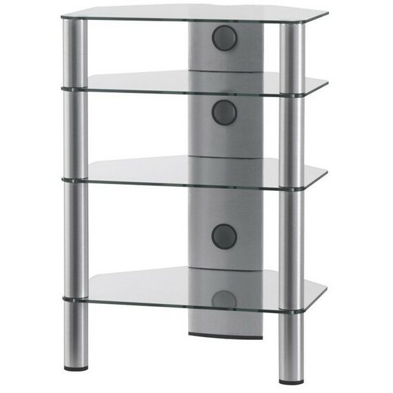 Тумбы и стойки для телевизоров: Стойка под телевизор Sonorous RX 2140-C-SLV 4 полки, max нагрузка 40 кг на каждую полку, 860х600х500мм (ВхШхГ), прозрачное стекло / серебристые ножки фотографии