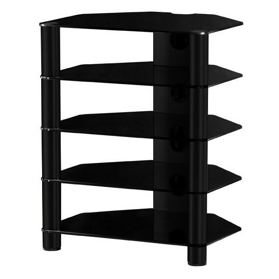 Тумбы и стойки для телевизоров: Стойка под телевизор Sonorous RX 2150-B-HBLK 5 полок, max нагрузка 40 кг на каждую полку, 750х600х500мм (ВхШхГ), черное стекло / серебристые ножки фотографии