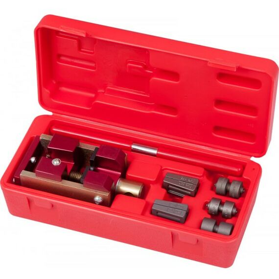 Демонтажный инструмент: Приспособление для развальцовки тормозных трубок МАСТАК 102-10046C 4.75, 6 мм, кейс, 7 предметов фотографии