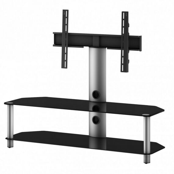 Тумбы и стойки для телевизоров: Стойка под телевизор Sonorous NEO 130 B SLV 2 полки, крепеж для ТВ, max нагрузка 40кг, поворот 35o, 1210х1300х440мм (ВхШхГ), черное стекло / серебристые ножки фотографии