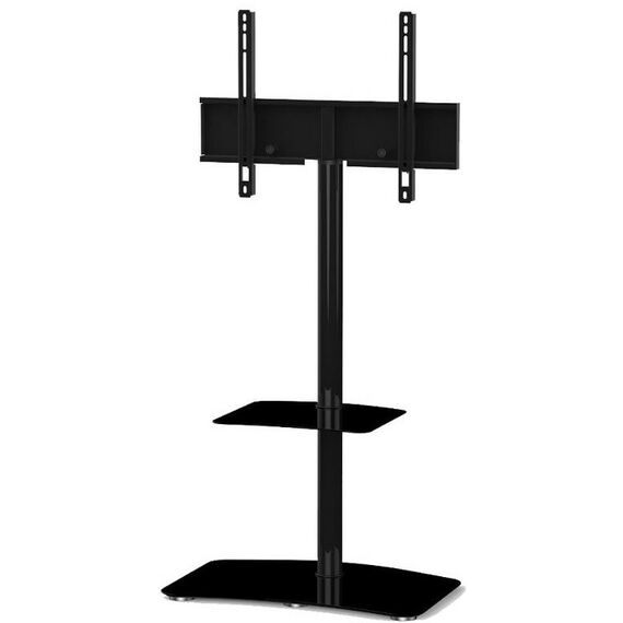 Тумбы и стойки для телевизоров: Стойка под телевизор Sonorous PL 2810 BLK-HBLK 2 полки, крепеж для ТВ, max нагрузка 30кг, поворот 35o, 1380х650х450мм  (ВхШхГ),  черное стекло / черные ножки фотографии