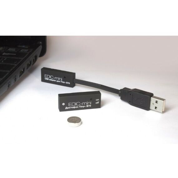 Цифровые диктофоны: Цифровой диктофон Edic-mini Tiny+ B70-75HQ пластик, размер 7*15*37мм, вес 7г, автономность до 12ч, батарейка фотографии