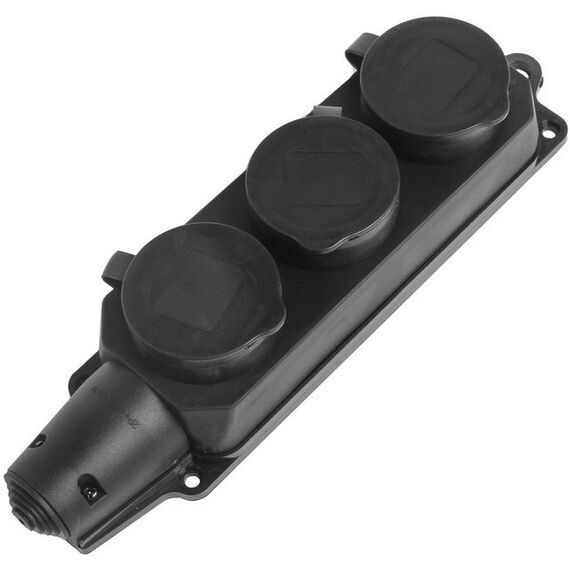 Сетевые фильтры: Розетка трёхместная SmartBuy SBE-16-3-00-R каучуковая, 16 A, 230 В, 2P + PE, с заглушками, IP 44 фотографии