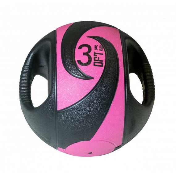 Фитнес оборудование: Мяч тренировочный (медицинбол) с хватами Original FitTools FT-DHMB-03 3 кг фотографии