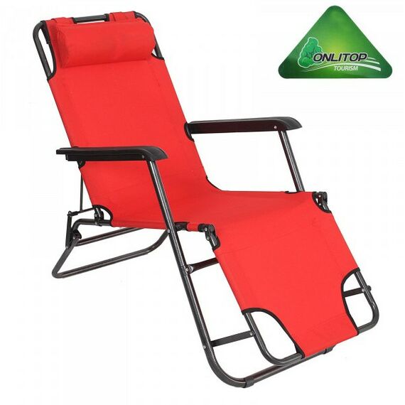 Кемпинговая мебель: Кресло-шезлонг туристическое с подголовником ONLITOP 153х60х30 см цвет красный фотографии