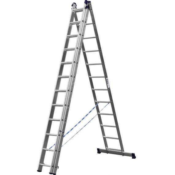 Стремянки и лестницы: Трехсекционная лестница СИБИН 38833-12 12 ступеней, со стабилизатором, алюминиевая фотографии