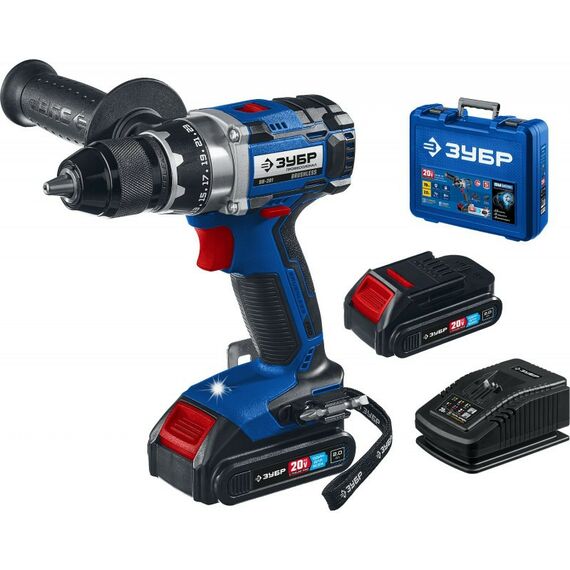 Дрели и шуруповерты: Бесщеточная дрель-шуруповерт Зубр Профессионал DB-201-22 20В, 2 АКБ (2Ач), в кейсе фотографии