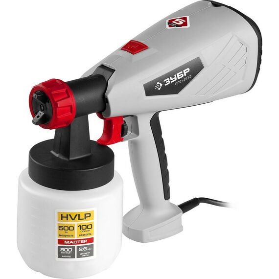 Распылители, краскопульты: Краскопульт (краскораспылитель) электрический Зубр КПЭ-500 HVLP, 0.8л, краскоперенос 0-800мл/мин,вязкость краски 100 DIN/сек, сопло 2.6мм, 500Вт фотографии