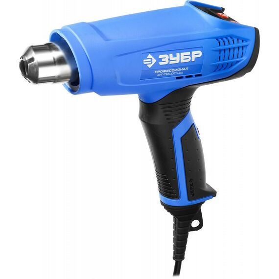 Фены технические: Фен технический (строительный) Зубр Профессионал ФТ-П2000 М2Д керам изол-р, ЖК-диспл., память темп-ры, 2 режима: 80-600град, 220/550 л/мин, 2000Вт фотографии