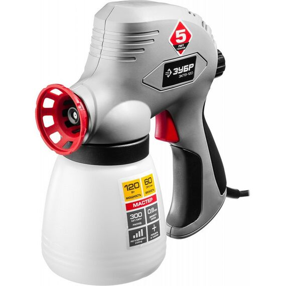 Распылители, краскопульты: Краскопульт (краскораспылитель) электрический Зубр ЗКПЭ-120 краскоперенос 300 мл/мин, вязкость краски 60 DIN, 0.8л, 120Вт фотографии