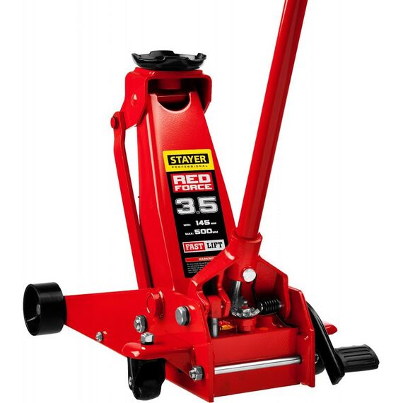 Домкраты: Подкатной домкрат с быстрым и высоким подъемом для СТО STAYER RED FORCE F-35 3.5т 145-500мм [43155-3.5] фотографии