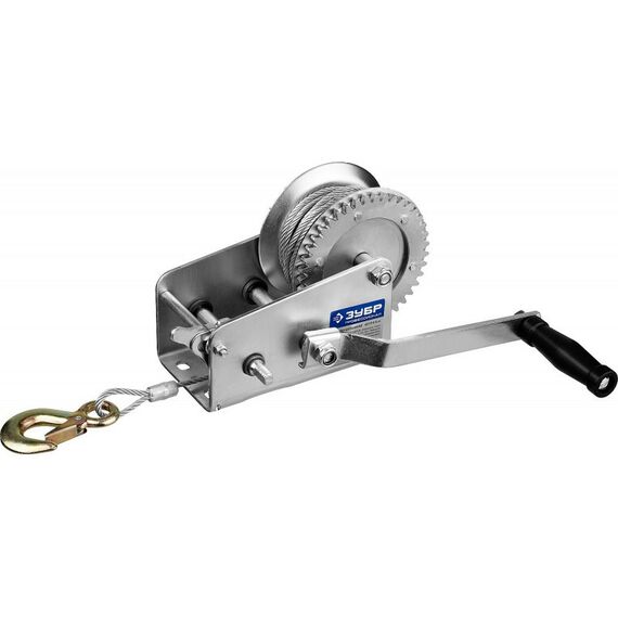 Лебедки, тали, тельферы: Лебедка ручная барабанная Зубр Профессионал 43113-0.9 тяговая, тросовая, 0.9 т, 8 м фотографии