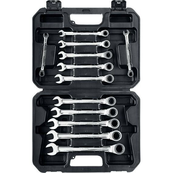 Наборы инструментов и ключи: Набор комбинированных гаечных ключей трещоточных Зубр 27073-H12 12 шт, 8 - 19 мм фотографии