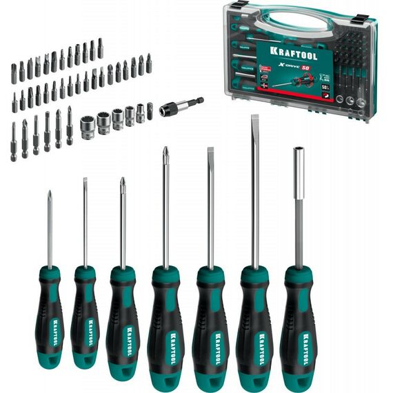 Наборы инструментов и ключи: Набор отверток и насадок KRAFTOOL X-Drive-50 50 шт [25815] фотографии