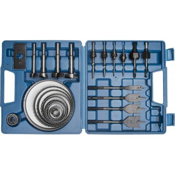 Буры, пики, коронки, сверла: Набор коронок по дереву и сверл Зубр 29555-H28 28 предметов фотографии