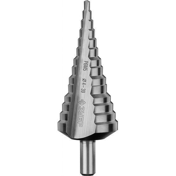 Буры, пики, коронки, сверла: Cверло ступенчатое Зубр 29670-4-39-14 4-39 мм, 14 ступеней, сталь Р6М5 фотографии