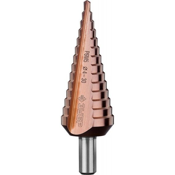 Буры, пики, коронки, сверла: Сверло ступенчатое Зубр 29672-4-30-14 КОБАЛЬТ 4-30мм, 14 ступеней, кобальтовое покрытие фотографии