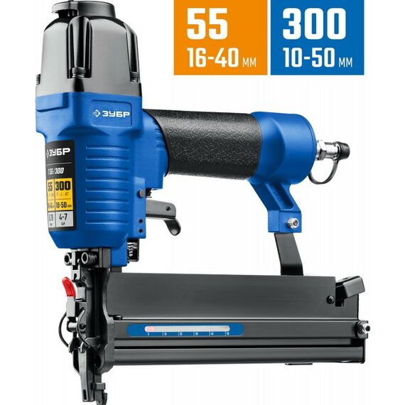 Гвоздезабиватели: Пневматический нейлер-степлер (гвозде/скобозабиватель) 2-в-1 Зубр Профессионал Т55/300 скобы тип 55 (16-40мм) и гвоздей 300 (10-50 мм) [31937] фотографии